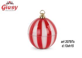 Sfera Contenitore In Porcellana Con Righe Rosse E Bianche D.13XH.15 Cm  6*24