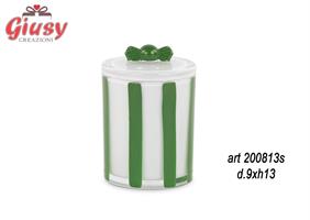 Barattolo In Porcellana Con Righe Verdi E Bianche d.9XH 13 Cm