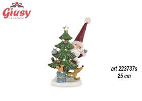 Albero Con Babbo Natale E Led H 25 Cm 2*12