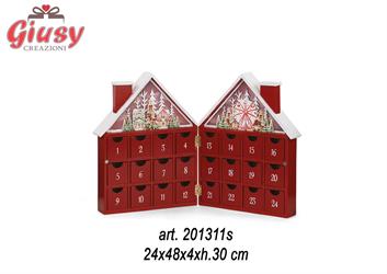 Casetta Rossa Calendario Dell'avvento Con Led 24X48X4XH30 cm   1*8