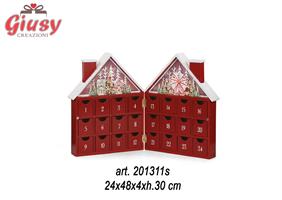 Casetta Rossa Calendario Dell'avvento Con Led 24X48X4XH30 cm   1*8