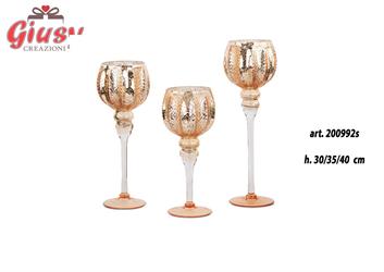 Set Con 3 Coppe Portacandela Colore Oro, 30/35/40 Cm