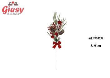 Ramo Con Pino E Pigne Con Sfere Velluto Rosso H 75 Cm  1*48