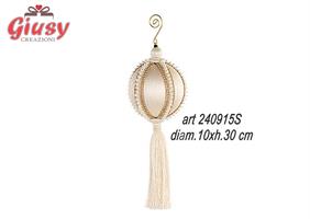Appendino Sfera Natalizia Avorio Con Perle E Nappa Diametro 10xH.30 Cm 1*48