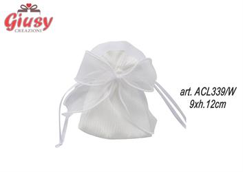Sacchetto In Tessuto Plissettato Bianco Con Fiocco In Organza 9x12 Cm
