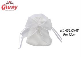 Sacchetto In Tessuto Plissettato Bianco Con Fiocco In Organza 9x12 Cm