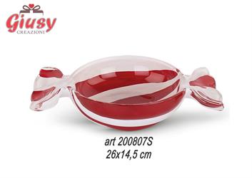 Ciotola Caramella In Vetro Con Righe Rosse E Bianche 26x14,5 Cm 1*16
