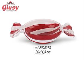 Ciotola Caramella In Vetro Con Righe Rosse E Bianche 26x14,5 Cm 1*16