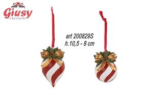 Appendino Natalizio Con Sfera E Goccia Bianca E Rossa 2 Soggetti Assortiti H.8-10,5 Cm 12*96
