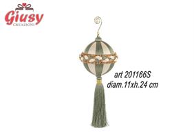 Appendino Sfera Natalizia Bianca E Verde Con Nappa Diametro 11xH.24 Cm 6*48