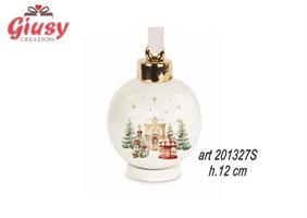 Sfera Con Base In Porcellana Bianca Decoro Christmas Market H.12 Cm Completa Di Scatola 1*24