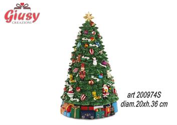 Albero Natalizio In Resina Con Movimento Musica E Luce Led Diametro 20xH.36 Cm