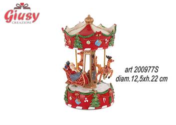 Carillon Con Babbo Natale E Renne In Resina Con Musica Diametro 12,5xH.22 Cm 1*6