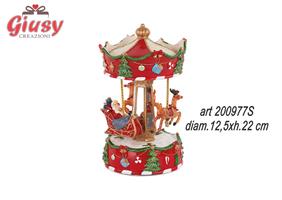 Carillon Con Babbo Natale E Renne In Resina Con Musica Diametro 12,5xH.22 Cm 1*6