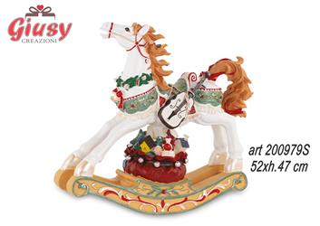 Maxi Cavallo A Dondolo Natalizio In Resina 52xH.47 Cm