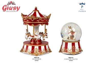 Carillon Giostrina Natalizia In Resina Bianca, Rossa E Oro H.21,4 Cm 2*8