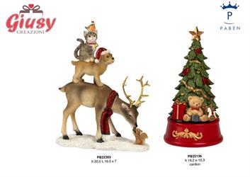 Carillon Albero Di Natale Con Orsetto E Doni In Resina H.19,2 Cm 2*12