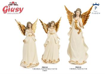 Angelo Natalizio In Resina Con Vestito Bianco E Ali In Metallo Oro 2 Soggetti Assortiti H.33,5 Cm 2*8