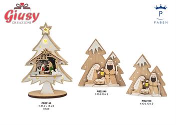 Albero Di Natale Con Natività Stilizzata In Legno E Luce Led H.21,2 Cm 6*36