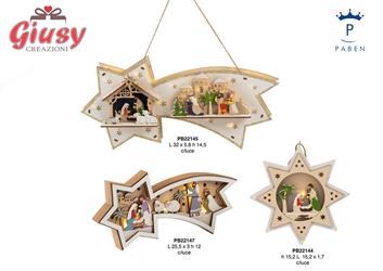 Stella Cometa Con Natività Stilizzata In Legno E Luce Led Lunga 25,5 Cm 6*48