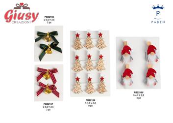 Set 9 Mollette Albero Di Natale In Legno H.4,5 Cm 6*240