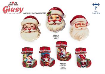 Appendino Testa Di Babbo Natale In Porcellana 3 Soggetti Assortiti H.10 Cm 24*120