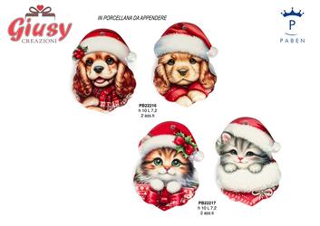Appendino Cagnolino In Abiti Natalizi In Porcellana 2 Soggetti Assortiti H.10 Cm 24*120