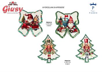 Appendino Albero Di Natale In Porcellana Con Antico Generale 2 Soggetti Assortiti H.10 Cm 24*120