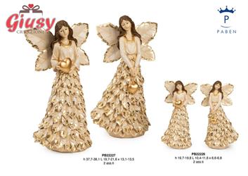 Angelo In Resina Con Vestito A Foglie Oro 2 Soggetti Assortiti H.19,8 Cm 2*24