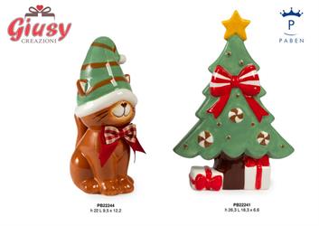 Albero Di Natale In Ceramica Con Fiocco E Doni H.26,3 Cm 2*8