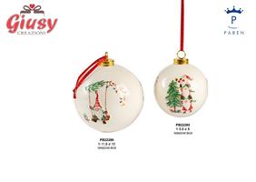 SFERA CON GNOMI E DECORAZ. NATALE 8 CM. CERAMICA AP. W.BOX