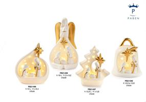 Gruppo Natività In Grotta Stilizzato In Porcellana 13 Cm Decoro Bianco/Oro Con Luce Led 6*48