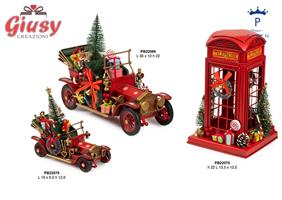 Auto D'Epoca Con Pacchi E Albero Di Natale 30 Cm In Metallo e Plastica 2*8