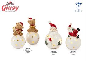 Orso Su Sfera In  Porcellana 13,5 Cm Con Led Decoro Natalizio 2 Soggetti Assortiti 6*48
