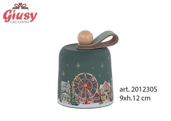 Campanella In Vetro Natale Market D.9xH.12 Cm Con Luce Led Completa Di Scatola 6*24