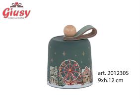 Campanella In Vetro Natale Market D.9xH.12 Cm Con Luce Led Completa Di Scatola 6*24