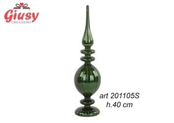 Guglia In Vetro Verde Effetto Cracle Con Luce Led H.40 Cm 4*8