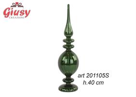 Guglia In Vetro Verde Effetto Cracle Con Luce Led H.40 Cm 4*8