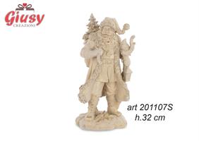 Babbo Natale In Resina Floccata Color Beige E Oro H.32 Cm 2*4 Cm