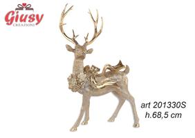 Renna Natalizia In Resina Color Champagne H.68,5 Cm