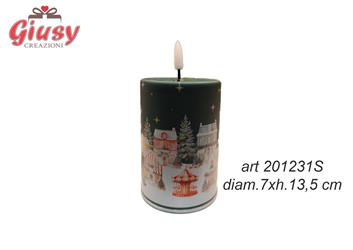 Candela In Vetro Natale Market D.7xH.13,5 Cm Completa Di Scatola 6*48