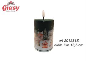 Candela In Vetro Natale Market D.7xH.13,5 Cm Completa Di Scatola 6*48