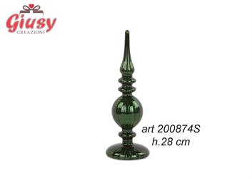 Guglia In Vetro Verde Effetto Cracle Con Luce Led H.28 Cm 4*8