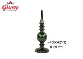 Guglia In Vetro Verde Effetto Cracle Con Luce Led H.28 Cm 4*8
