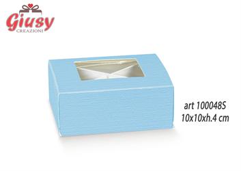 Scatola Degustazione Con Finestra E Divisore Interno Decoro Fibra Azzurra 10x10xH.4 Cm 10*200