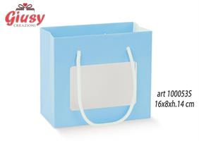 Shopper Box Con Cordini E Finestra Decoro Fibra Azzurra 16x8xH.14 Cm 10*200