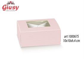 Scatola Degustazione Con Finestra E Divisore Interno Decoro Fibra Rosa 10x10xH.4 Cm 10*200