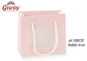 Shopper Box Con Cordini E Finestra Decoro Fibra Rosa 16x8xH.14 Cm 10*200