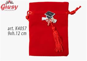 Sacchetto Rosso Per Laurea Con Applicazione In Legno Tocco 9xh.12 cm 25*250